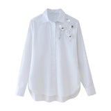Fongt Light Luxury 2025 Spring New Fashion Loose Temperament Three-Dimensional Flower Decoration Shirt Top