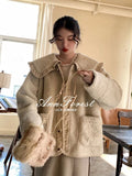Cute Lace Ruffled Collar Doll Plush Coat Wool Jacket Autumn Winter Lamb wool
