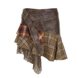 Fongt Lace Splicing Irregular Half-Body Skirt Babes Slimmed Fashion Design Sense Low-Waist Short Skirt