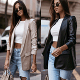 Fongt 22 Autumn Winter New New Casual Loose Super Cool Suit Collar Leather Coat 8916-Outfit