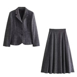 Fongt Elegant Retro-Blend Minimalist Suit High Waist Half-Dress