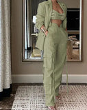 Fongt Summer New Fashion Street Hottie Solid Color Casual Top Suit