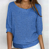 Fongt New Solid Color Round Knit Shirt Women Commuting Elegant Seven-Sleeve Top Air-Conditioning Shirt