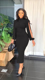 Dress Women's Solid Color Pleated Temperament Sleeve Slim-fit