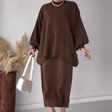 Fongt 2025 New Solid Color Loose Blouse Casual Lazy Skirt Set