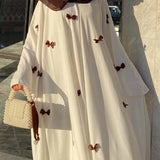 Fongt Eastern Arab Women's 2025 New Dubai Abaya Loose Flare-Sleeve Bow Dress