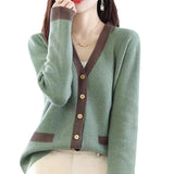 Fongt V-Collar Small Fresh Cardigan Sweater Color Fashion Loose Long-Sleeve Jacket Autumn And Winter Women's Coat-Outfit