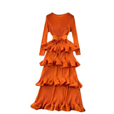 Fongt Banquet Dress High-End Light Luxury Niche Lotus Leaf-Side Cake Dress Heavy Industry Folds Long