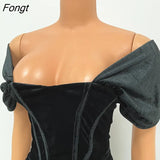 Christmas Velvet Corset Party Dress Women Sexy Slash Neck Off Shoulder Short Sleeve Ruched Slim Asymmetrical