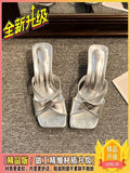 Fongt Women 2025 New Wearing Fashion High-End Silver Heels High Heels Summer With Skirt Cool Drag Temperament