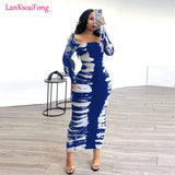 Spring Sexy Women's Dress Commuting Elegant Elastic Pit Stripe Wrapped Hip Back Split Printed Tight Dress-Outfit