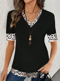 Fongt Elegant Color Print V-Neck Short-Sleeved Top Summer Women's Clothing