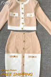 2023 New Aummer 2 Piece Suit Patchwork Black White O-Neck Long Sleeve Pocket Button Button Mini Hip Skirt Female