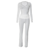 Fongt Women's Spring New Long-Sleeved Lace V-Neck Blouse High-Waisted Trouser Casual