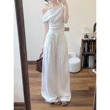 Fongt Good-Looking Pure Sleeves Short-Sleeved T-Shirt High-Rise Thin Leg Pants Women's Summer Seaside Holiday Wind Leisure Suit