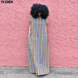 2023 Summer African Dresses For Women Elegant Dinner Gown Stripe Print Backless Robe Dashiki Long Maxi Dress Ladies Clothing 703-1-Outfit