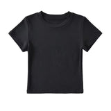 Trendy Women's Dress Slim And Show Thin Round Neck Short Style Navel Bottomed Blouse Net Version Of Solid Color Short-Sleeved T-Shirt-Outfit