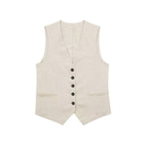 Fongt Women's 2025 Spring New Fashioned Colored Flax-Blend Vest + Shorts Set