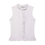 Fongt 2025 New Women's Street Fashion Folding Decoration Sleeveless Knitting Top