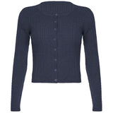 Solid Color Cable Knit Round Neck Cardigan-Outfit