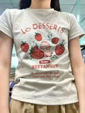 Les Dessert Strawberry & Letter Print Short Sleeve T-Shirt-Outfit