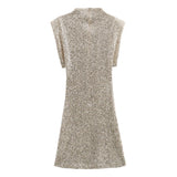 Fongt New With Cushioned Shoulder Squins Embellion Slimming Mini Dress