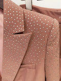 QUALITY Newest 2023 Fashion Designer S/S Career Suit Set Women's Elegant Single Button Diamonds Beaded Blazer Pants