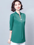 Women's Blouse Fashion Solid Tops for Women Half Length Sleeve Top V-neck Loose 2023 Female Clothing OL Basic Sexy