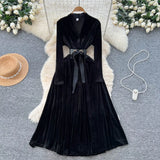 Fongt Light Luxury Famous Woman High-End Sense V Collar Long Sleeve Strap To Close The Waist Velvet Dress Women Autumn And Winter Lanky Dress