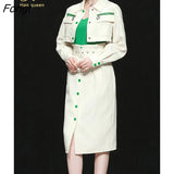 Han Queen Autumn 3 Pieces Set Women Short Coat + Sling And High Waist Bud Pencil Skirts Casual Simple Office Lady Skirt