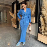 Fongt Knitted Knitted With Long Sleeve Open Shirt Two-Piece Set In The Long-Sleeved Skirt In The Autumn/Winter Of 2025