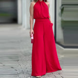Fongt New Summer 2024 Solid Color Round Collar, Sleeveless Top, High Waist, Wide Leg And Two-Piece Trousers-Outfit