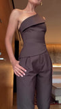 Fongt Summer New Hottie Collar Hanging Neck Repair On The Body Of High-Waisted Straight Trousers Set