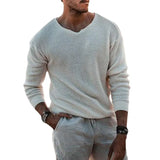 Fongt Men's Sweater Casual Loose Sweater V Neck Long Sleeve Pullover Fashion Plus Size Men's