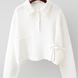 Autumn Trend Pullover Women Waffle Top Coat Korean Style Short Long Sleeve Polo Pullover Thin Casual Fashion Womens