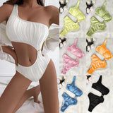 Fongt New Solid Color One-Shoulder One-Piece Swimsuit Sexy Ladies
