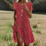 Fongt Hot Selling Literary And Art National Wind Round Collar Long Dress
