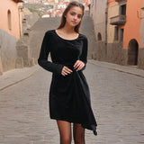 Fongt Temperament Dress Woman 2025 Spring New Black Collar Folded High-End Long-Sleeved Skirt