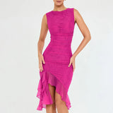Fongt Style Fashion Solid Color Long Sleeve Temperament Slim Pleated Dress Autumn Female
