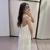 Fongt Summer New Women's Hollow Embroidery Fan Flute Dress Loose Leisure Bareback Sling Skirt