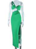 Green Maxi Dress 2023 Diagonal Collar Hollow Out Long Summer Dress Backless Sexy Dresses for Women Party Evening