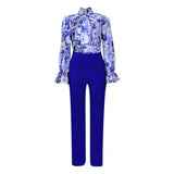 Fongt Women's Clothing 2025 Autumn And Winter Loose Large-Size Casual Print Long-Sleeved Shirt Broad Leg Pants Two-Set