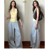 Fongt Summer Sweet Spicy Age Reduction Retro Zipper Sling Sling Vest Beautiful Back Dress Hanging Lattice Broad Leg Pants