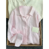 Fongt Cotton Pink Shirt Coat Female Summer Lazy Wind Polo Collar Linen Sun-Stle-Lined Loose Top