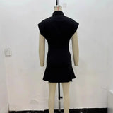 Fongt Zipper Wide-Fold Short Dress 2025 Summer Temperament Casual Sleeveless A-Word Miniskirt