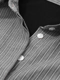 Stripe Splice Polo Neck Long Sleeve Blouse-Outfit