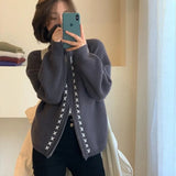 Fongt Double Zipper Lapel Cardigan Female Lazy Wind Wide Soft Waxy Long Sleeve Sweater Bottom Coat Thick-Outfit