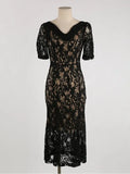 Fongt Kong Style Elegant Temperament V-Neck Long Lace Fishtail Dress Women's New Dress