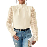 Fongt Women's Autumn And Winter New Half-High Collar Spliced Wave Chiffon Long-Sleeved Top Woman