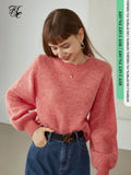Sweater Women Women's Solid Simple Pullovers Sweater Early Autumn New Lantern Sleeve Round Neck Top Long Sleeve
